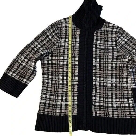 Christopher & Banks Plaid Cardigan‎ Sweater Knit Zip Up Shawl Collar M - Picture 6 of 7